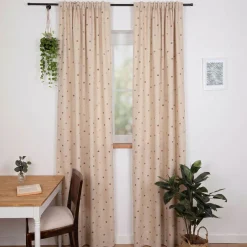 Vorhang Leinenlook Punkte natur rosa grün mit Smok-Schlaufenband 245x130cm (HxB) oder Wunschmaß von SCHÖNER LEBEN.