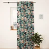 Vorhang Leinenstruktur Kranich Blumen türkisblau rot mit Smok-Schlaufenband 245x130cm (HxB) oder Wunschmaß von SCHÖNER LEBEN.
