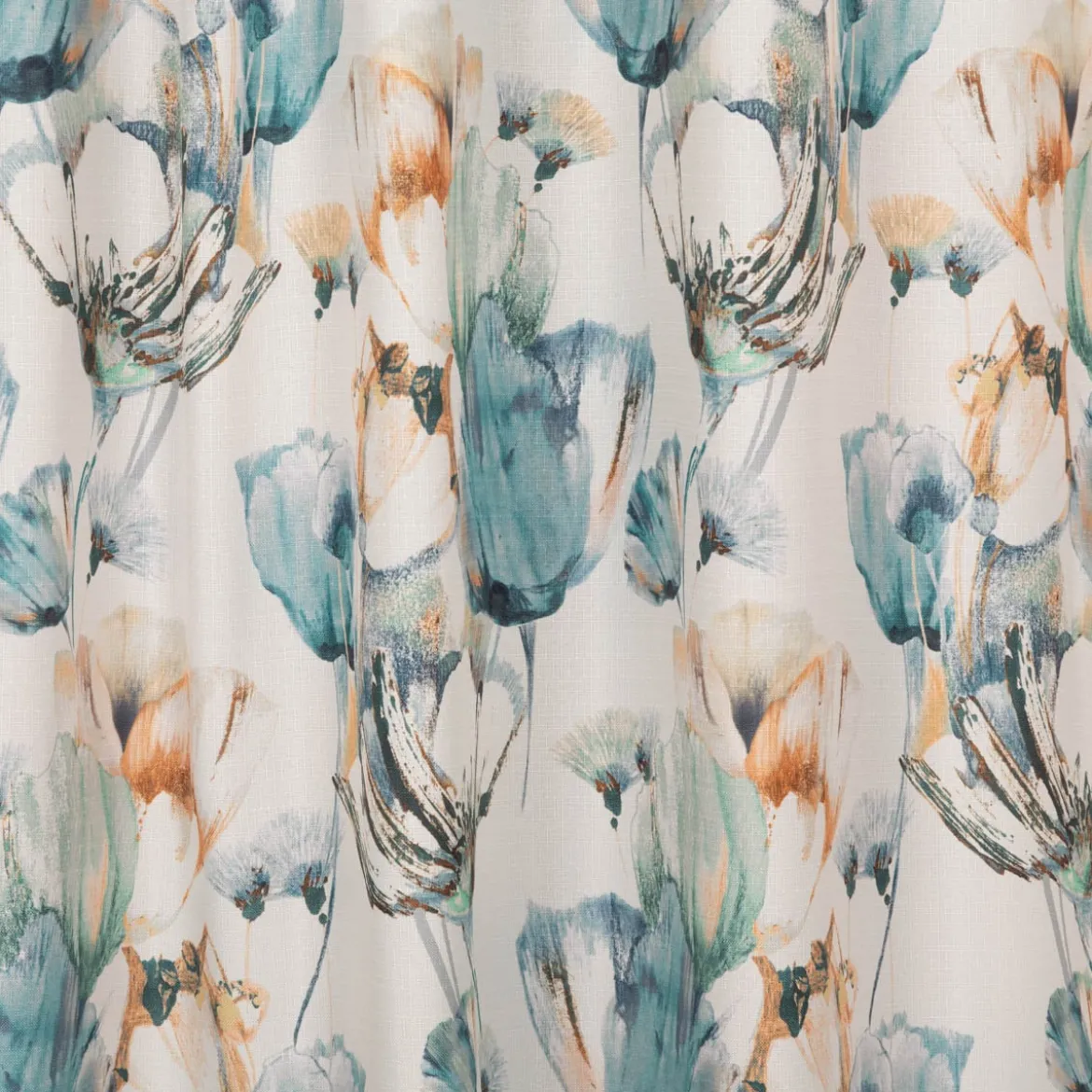 Vorhang mit Schlaufenband Leinenoptik Blumen ecru blau gelb 140x245cm