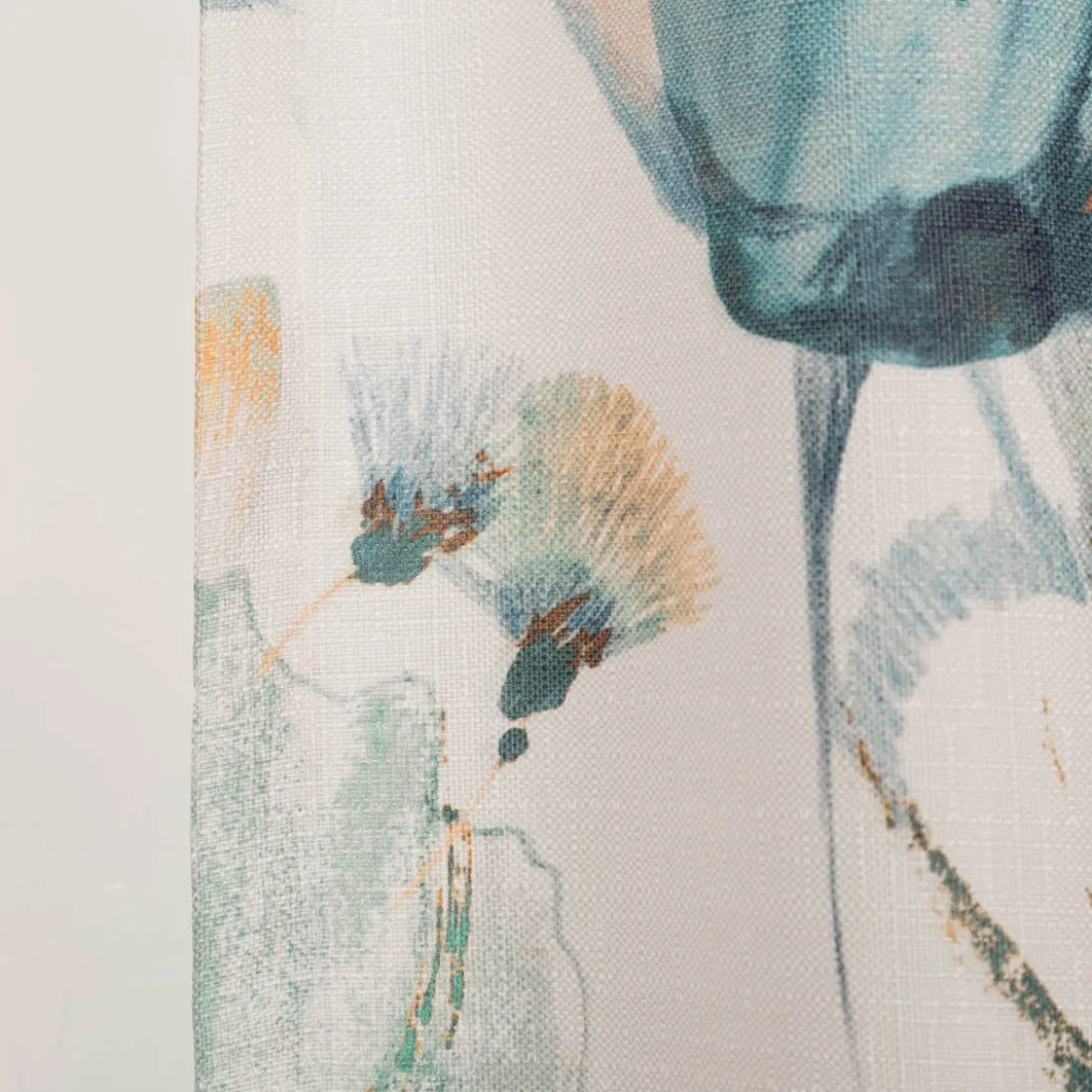 Vorhang mit Schlaufenband Leinenoptik Blumen ecru blau gelb 140x245cm