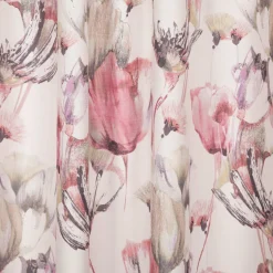 Vorhang mit Schlaufenband Leinenoptik Blumen ecru beere grün 140x245cm