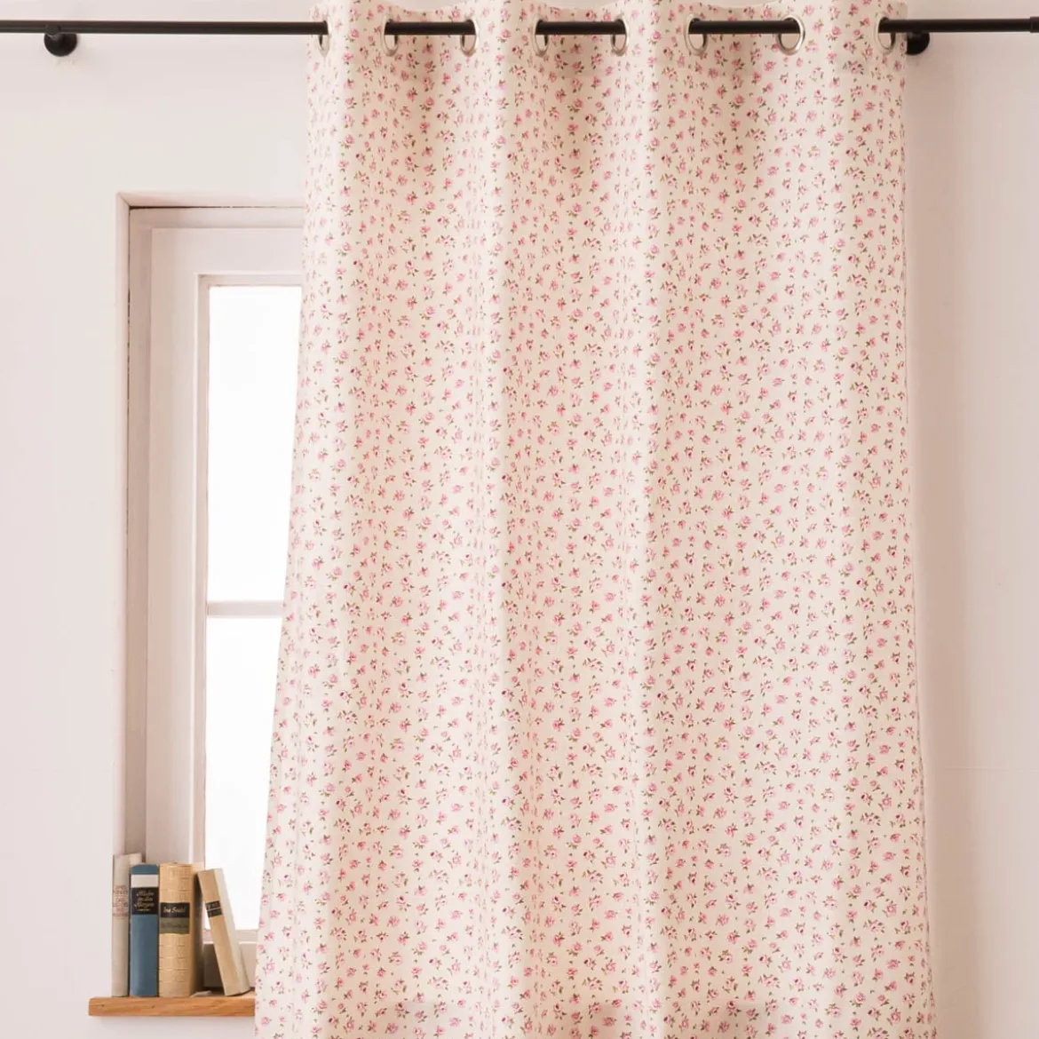 Vorhang mit Ösen Classic Little Rose Rosenblüten ecru rosa in 245cm oder Wunschlänge von SCHÖNER LEBEN.