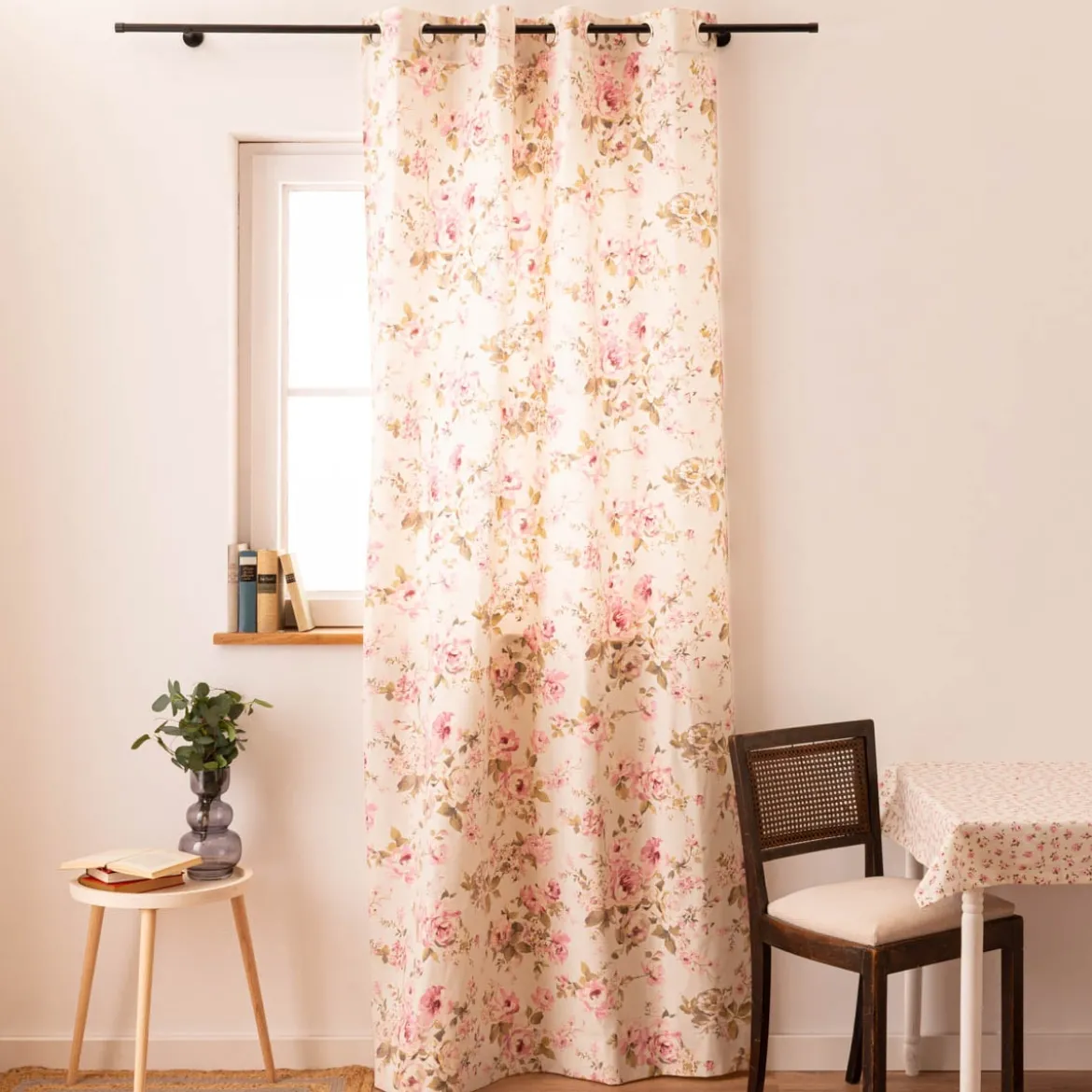 Vorhang mit Ösen Classic Painted Rose Rosen ecru rosa in 245cm oder Wunschlänge von SCHÖNER LEBEN.
