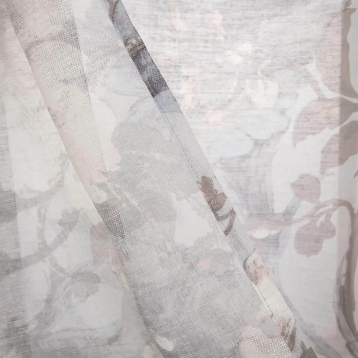 Vorhang mit Ösen halbtransparent Leinenstruktur Blumen grau 135x245cm