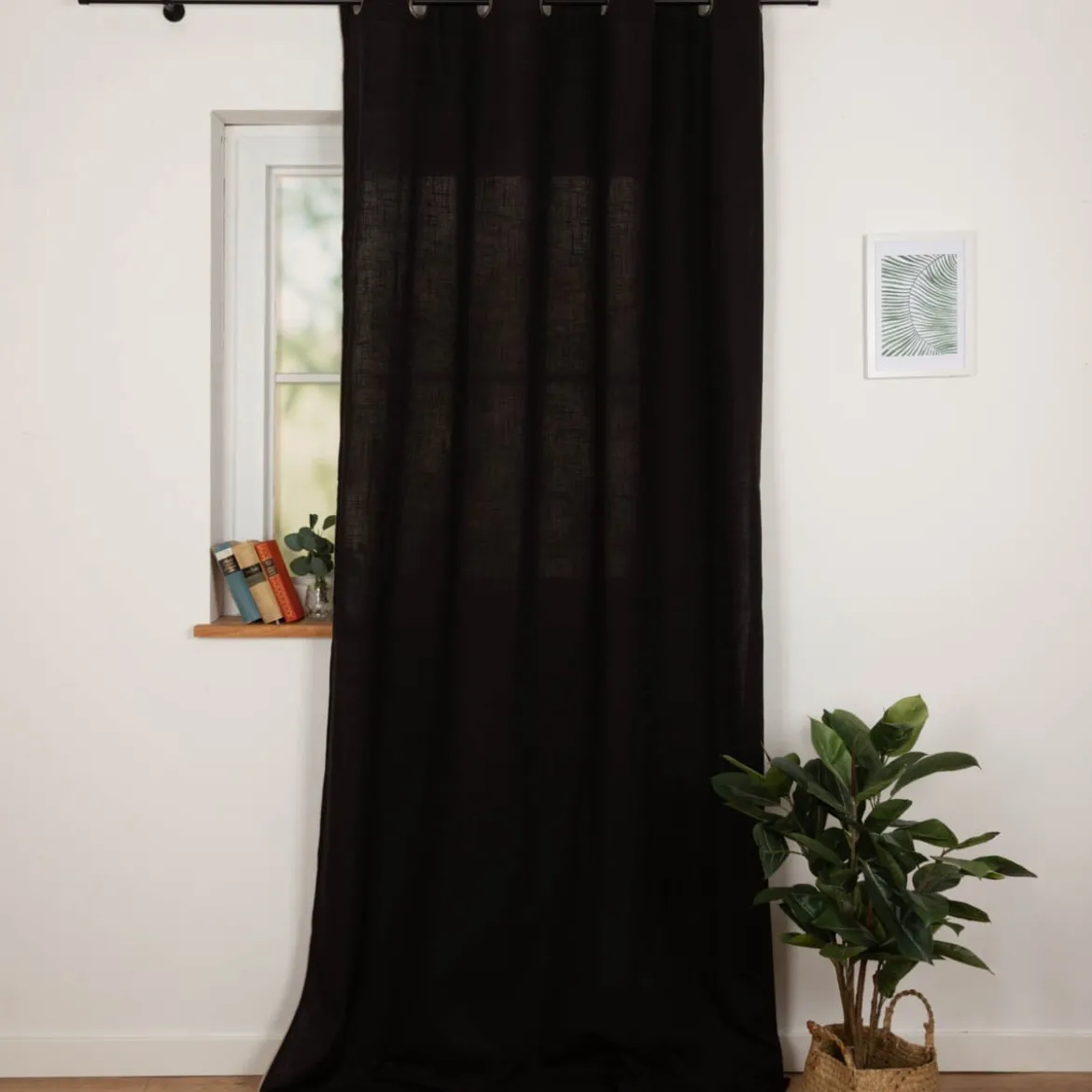 Vorhang mit Ösen Helios Baumwolle mit blickdichter Leinenstruktur schwarz 140x260cm