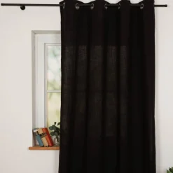 Vorhang mit Ösen Helios Baumwolle mit blickdichter Leinenstruktur schwarz 140x260cm