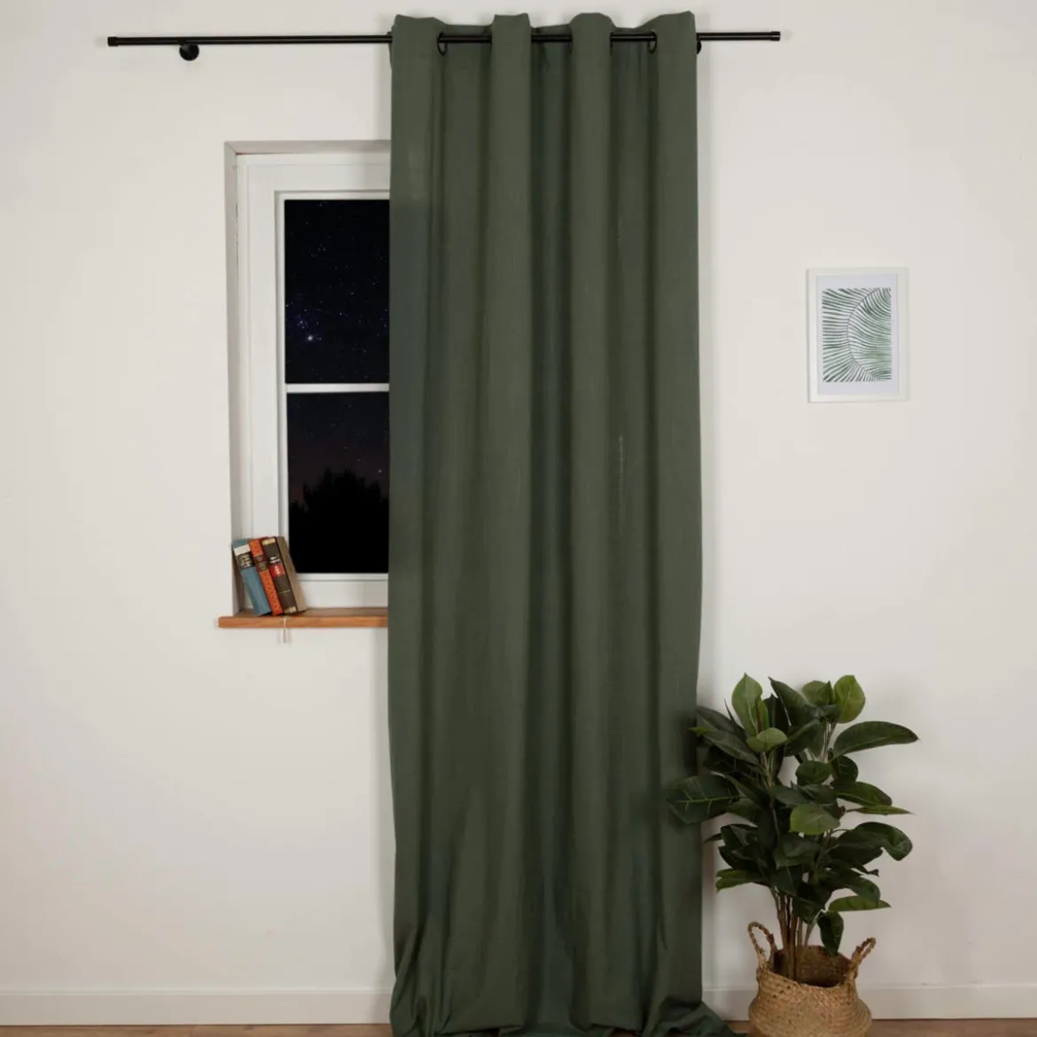 Vorhang mit Ösen Helios Baumwolle mit blickdichter Leinenstruktur grün 140x260cm