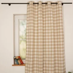 Vorhang mit Ösen Karos beige weiß in 245cm oder Wunschlänge von SCHÖNER LEBEN.