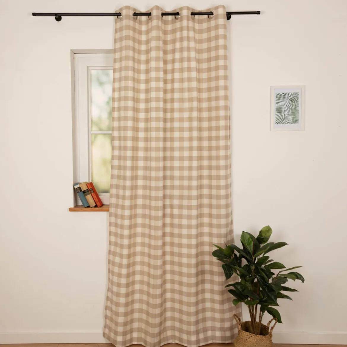 Vorhang mit Ösen Karos beige weiß in 245cm oder Wunschlänge von SCHÖNER LEBEN.