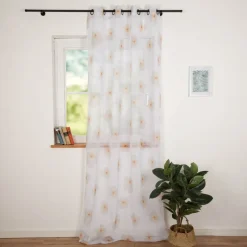 Vorhang mit Ösen Voile Blumen weiß pink 140x260cm