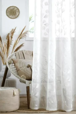 Vorhang mit Ösen Voile mit Stickerei Gräser weiß 140x260cm