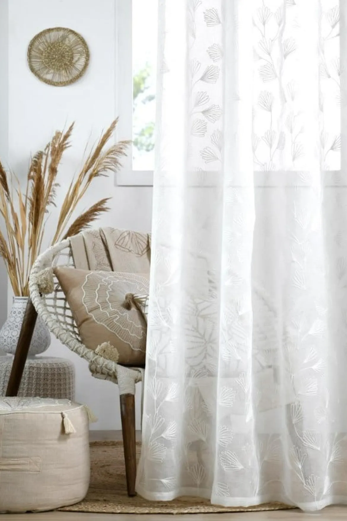Vorhang mit Ösen Voile mit Stickerei Gräser weiß 140x260cm