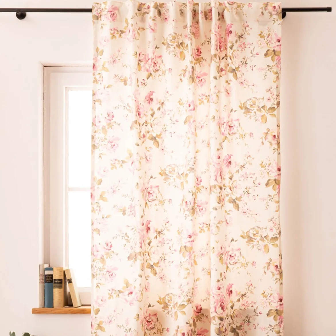 Vorhang mit Smok-Schlaufenband Classic Painted Rose Rosen ecru rosa in 245cm oder Wunschlänge von SCHÖNER LEBEN.