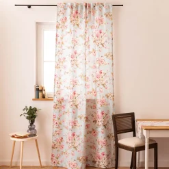 Vorhang mit Smok-Schlaufenband Classic Painted Rose Rosen hellblau rosa in 245cm oder Wunschlänge von SCHÖNER LEBEN.