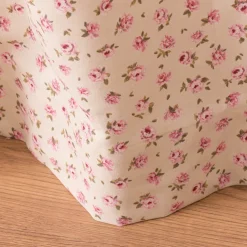 Vorhang mit Smok-Schlaufenband Classic Little Rose Rosenblüten ecru rosa in 245cm oder Wunschlänge von SCHÖNER LEBEN.