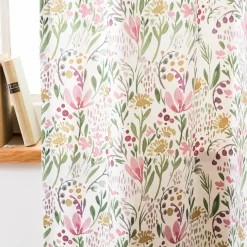 Vorhang mit Smok-Schlaufenband Aquarell Blumen weiß rosa grün in 245cm oder Wunschlänge von SCHÖNER LEBEN.