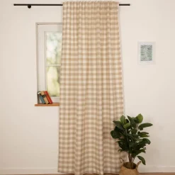 Vorhang mit Smok-Schlaufenband Karo beige weiß in 245cm oder Wunschlänge von SCHÖNER LEBEN.