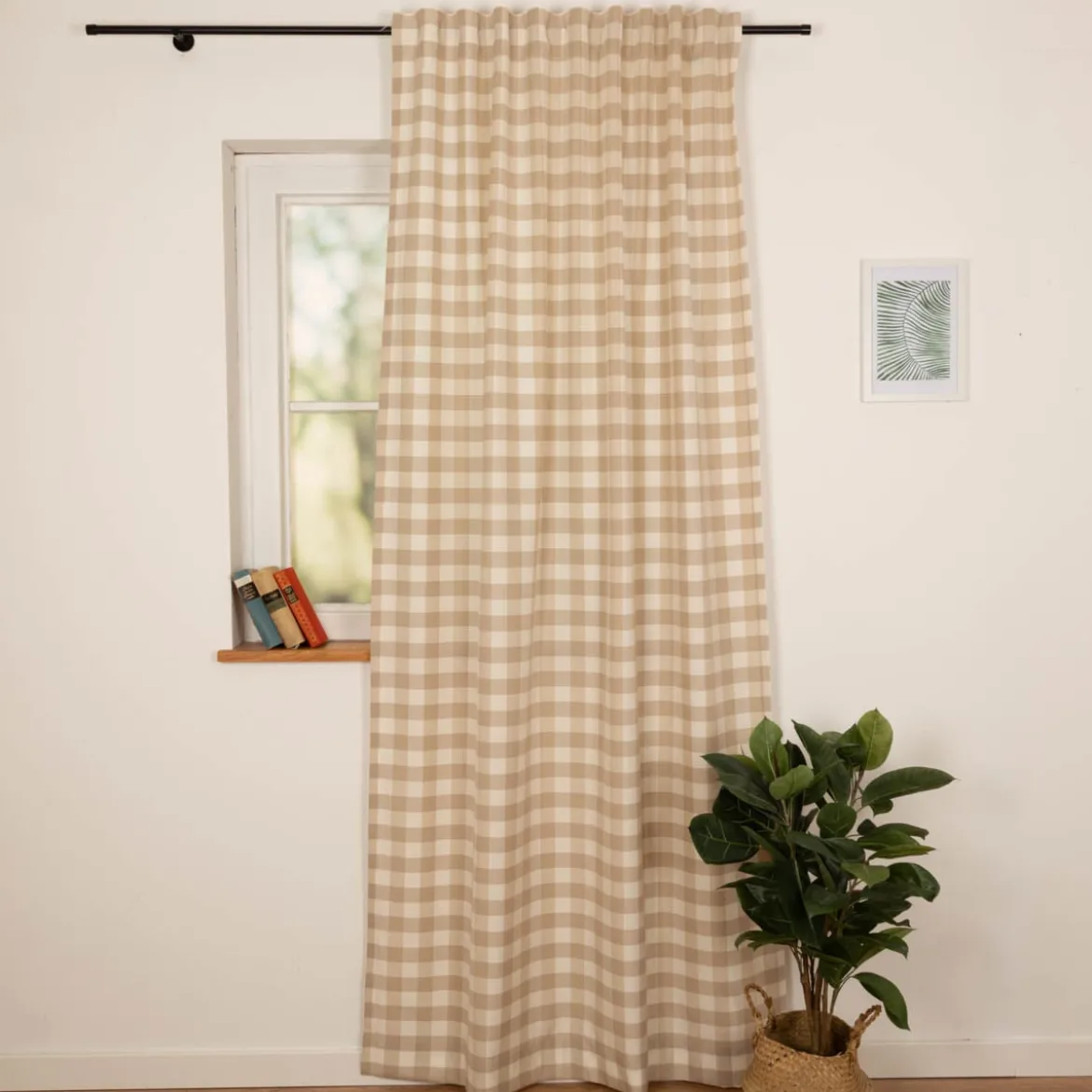 Vorhang mit Smok-Schlaufenband Karo beige weiß in 245cm oder Wunschlänge von SCHÖNER LEBEN.