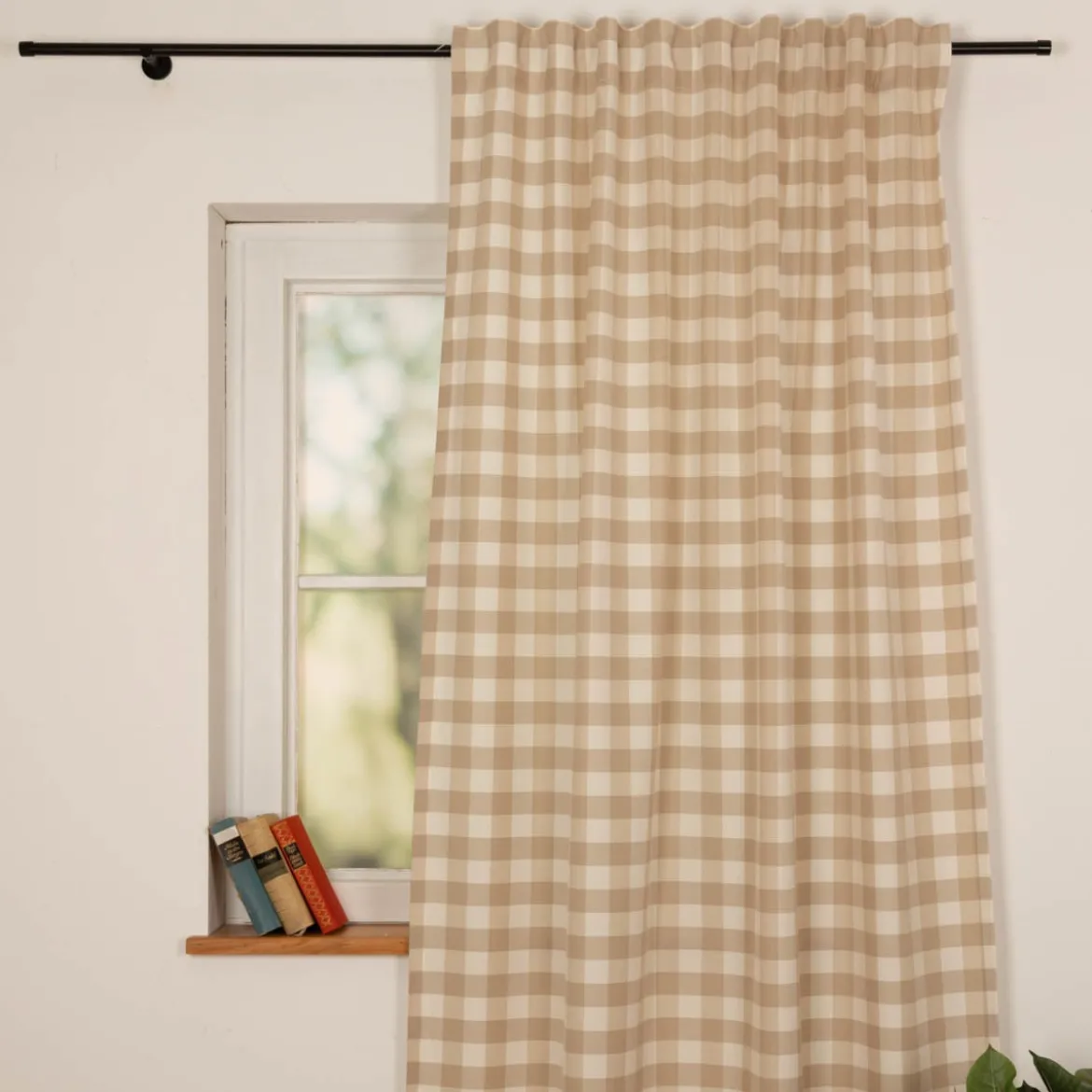 Vorhang mit Smok-Schlaufenband Karo beige weiß in 245cm oder Wunschlänge von SCHÖNER LEBEN.