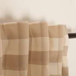 Vorhang mit Smok-Schlaufenband Karo beige weiß in 245cm oder Wunschlänge von SCHÖNER LEBEN.