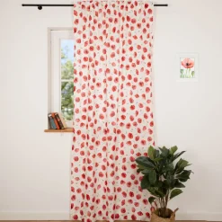 Vorhang Mohnblumen vanille rot mit Smok-Schlaufenband 245x130cm (HxB) oder Wunschmaß von SCHÖNER LEBEN.