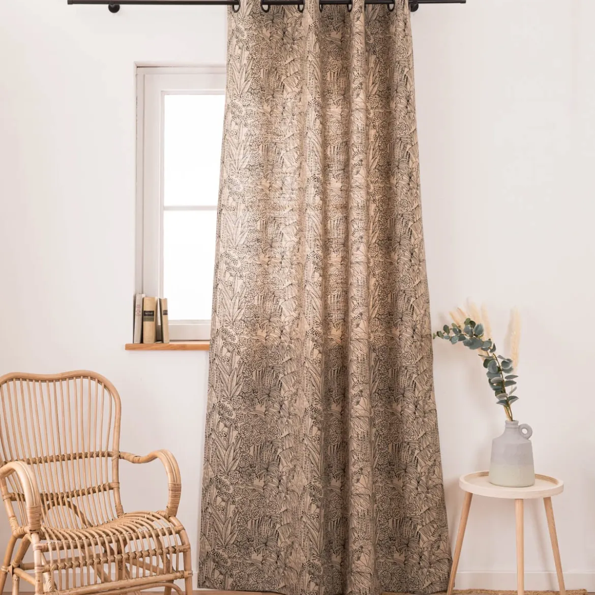 Vorhang Orphee Botanics Leinenlook mit schwarzen Ösen natur schwarz in 245cm oder Wunschlänge von SCHÖNER LEBEN.