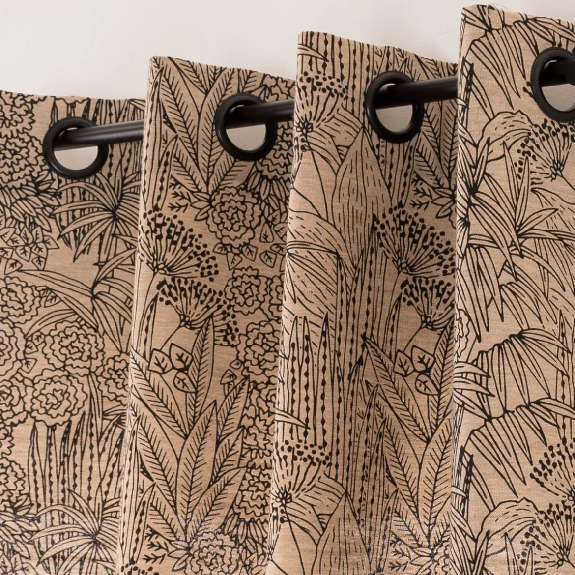 Vorhang Orphee Botanics Leinenlook mit schwarzen Ösen natur schwarz in 245cm oder Wunschlänge von SCHÖNER LEBEN.
