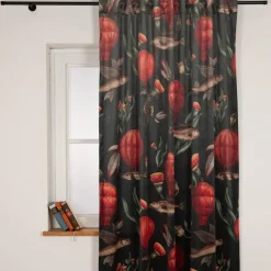 Vorhang Samtvorhang Fische Blumen Heißluftballon mit Smok-Schlaufenband 245x130cm (HxB) oder Wunschmaß von SCHÖNER LEBEN.