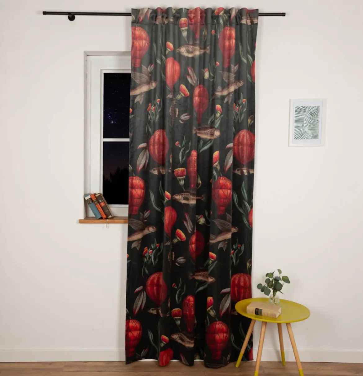 Vorhang Samtvorhang Fische Blumen Heißluftballon mit Smok-Schlaufenband 245x130cm (HxB) oder Wunschmaß von SCHÖNER LEBEN.