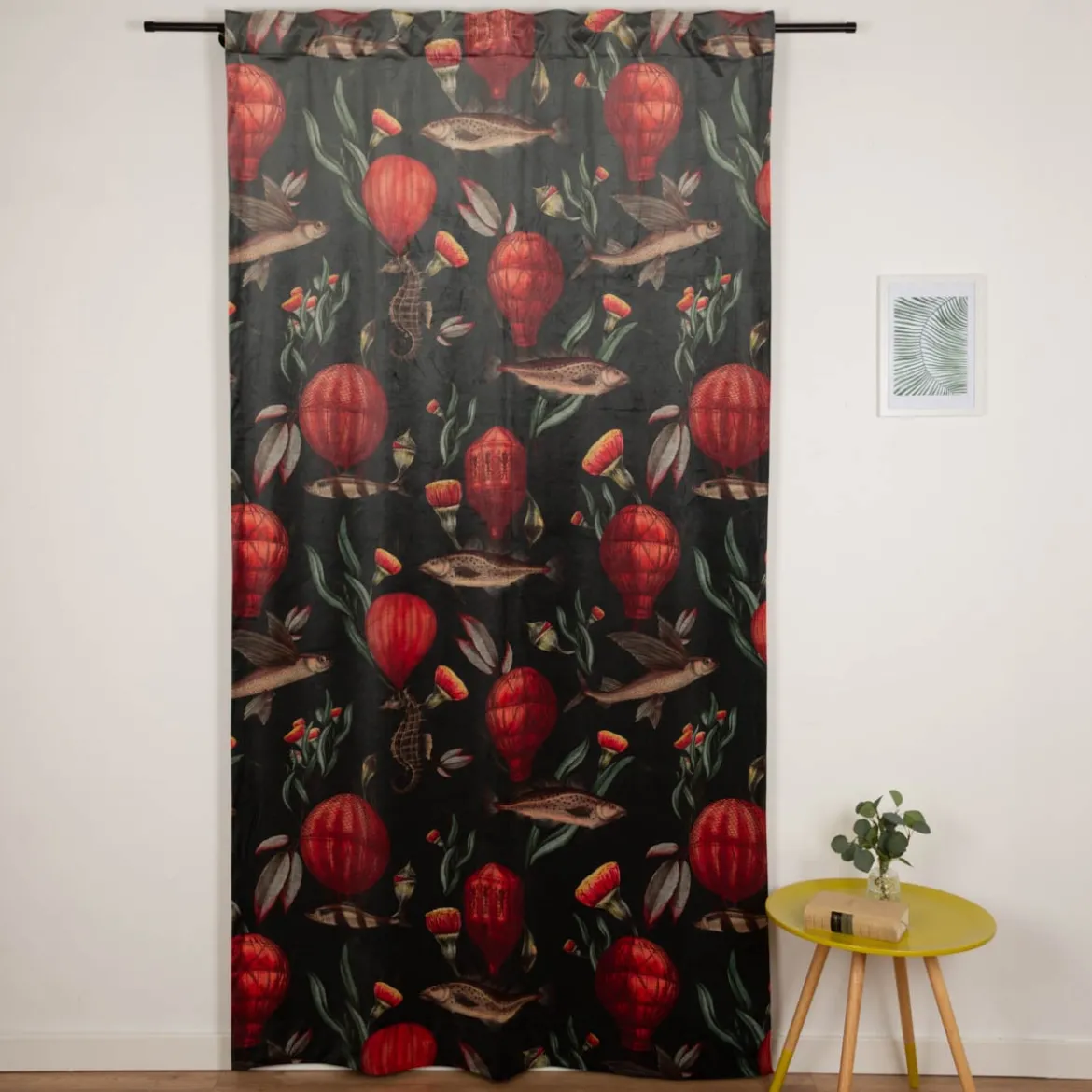 Vorhang Samtvorhang Fische Blumen Heißluftballon mit Smok-Schlaufenband 245x130cm (HxB) oder Wunschmaß von SCHÖNER LEBEN.