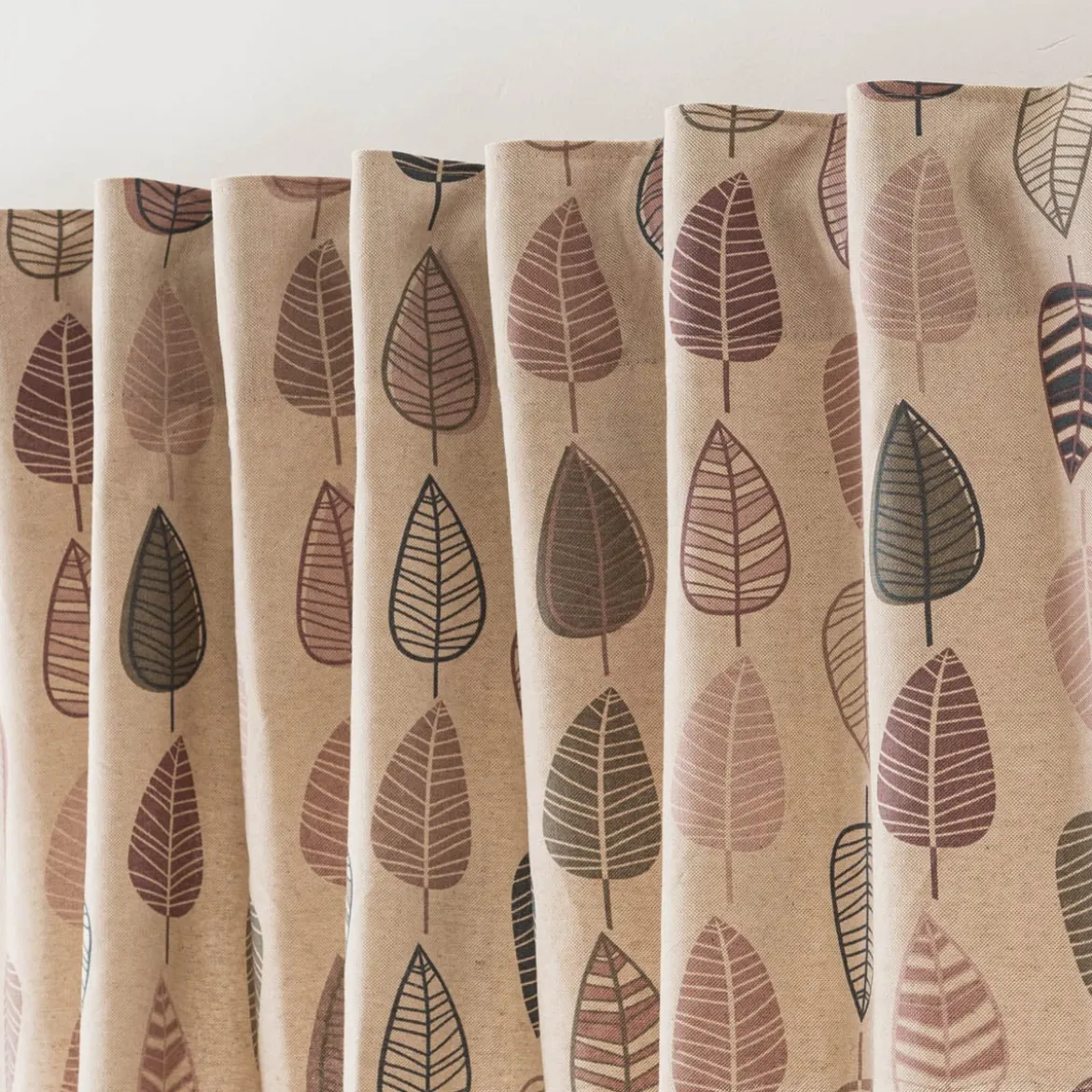 Vorhang Scandi Retro Leaves Blätter natur rosa petrol in 245cm oder Wunschlänge von SCHÖNER LEBEN.