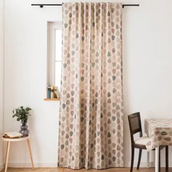 Vorhang Scandi Retro Leaves Blätter natur rosa petrol in 245cm oder Wunschlänge von SCHÖNER LEBEN.