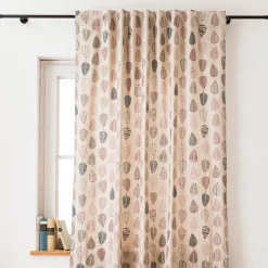 Vorhang Scandi Retro Leaves Blätter natur rosa petrol in 245cm oder Wunschlänge von SCHÖNER LEBEN.