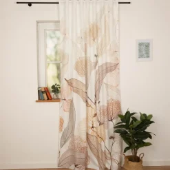 Vorhang Schlaufenbandschal Blätter weiß grün braun blickdicht 140x245cm (BxH)