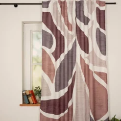 Vorhang Schlaufenbandschal Abstrakte Formen lila grau weiß weiß blickdicht 140x245cm (BxH)