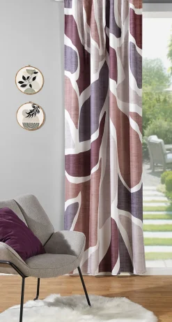 Vorhang Schlaufenbandschal Abstrakte Formen lila grau weiß weiß blickdicht 140x245cm (BxH)