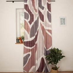 Vorhang Schlaufenbandschal Abstrakte Formen lila grau weiß weiß blickdicht 140x245cm (BxH)