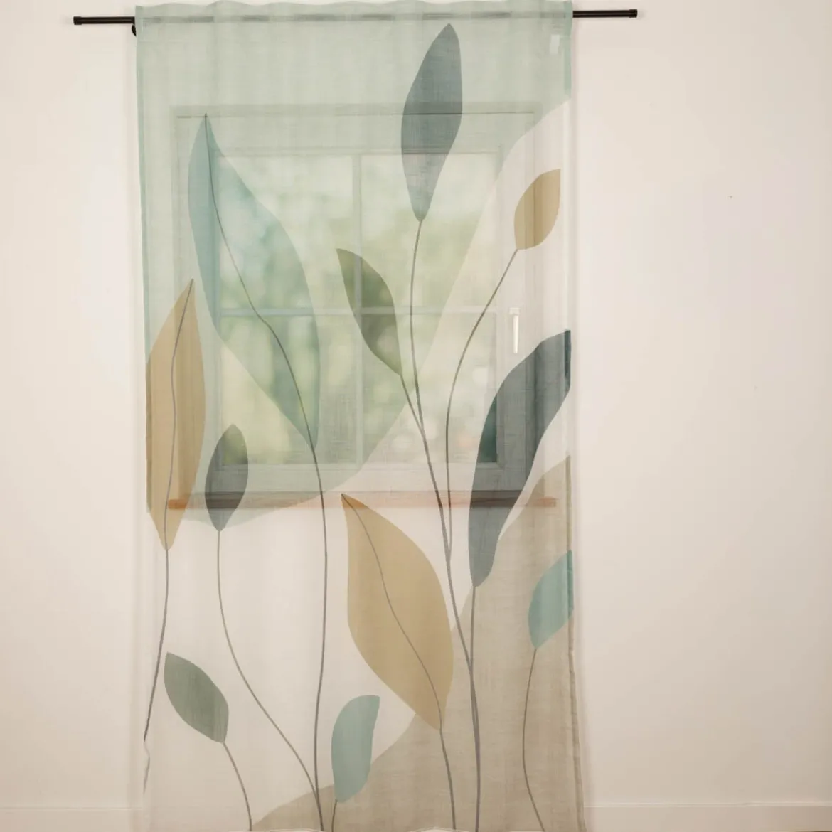 Vorhang Schlaufenbandschal Blätter grün weiß transparent 140x245cm (BxH)