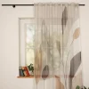 Vorhang Schlaufenbandschal Blätter grau beige weiß aubergine transparent 140x245cm (BxH)
