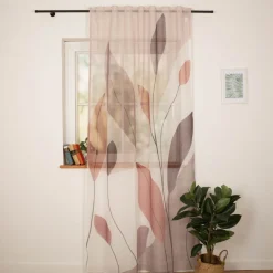 Vorhang Schlaufenbandschal Blätter beere weiß transparent 140x245cm (BxH)