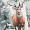Vorhang Ösenvorhang Hirsch im Winterwald Aquarelloptik natur grün 140x240cm