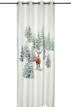 Vorhang Ösenvorhang Hirsch im Winterwald Aquarelloptik natur grün 140x240cm