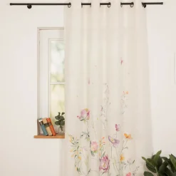 Vorhang Ösenvorhang Leinenlook Blumen Schmetterlinge natur bunt 140x260cm