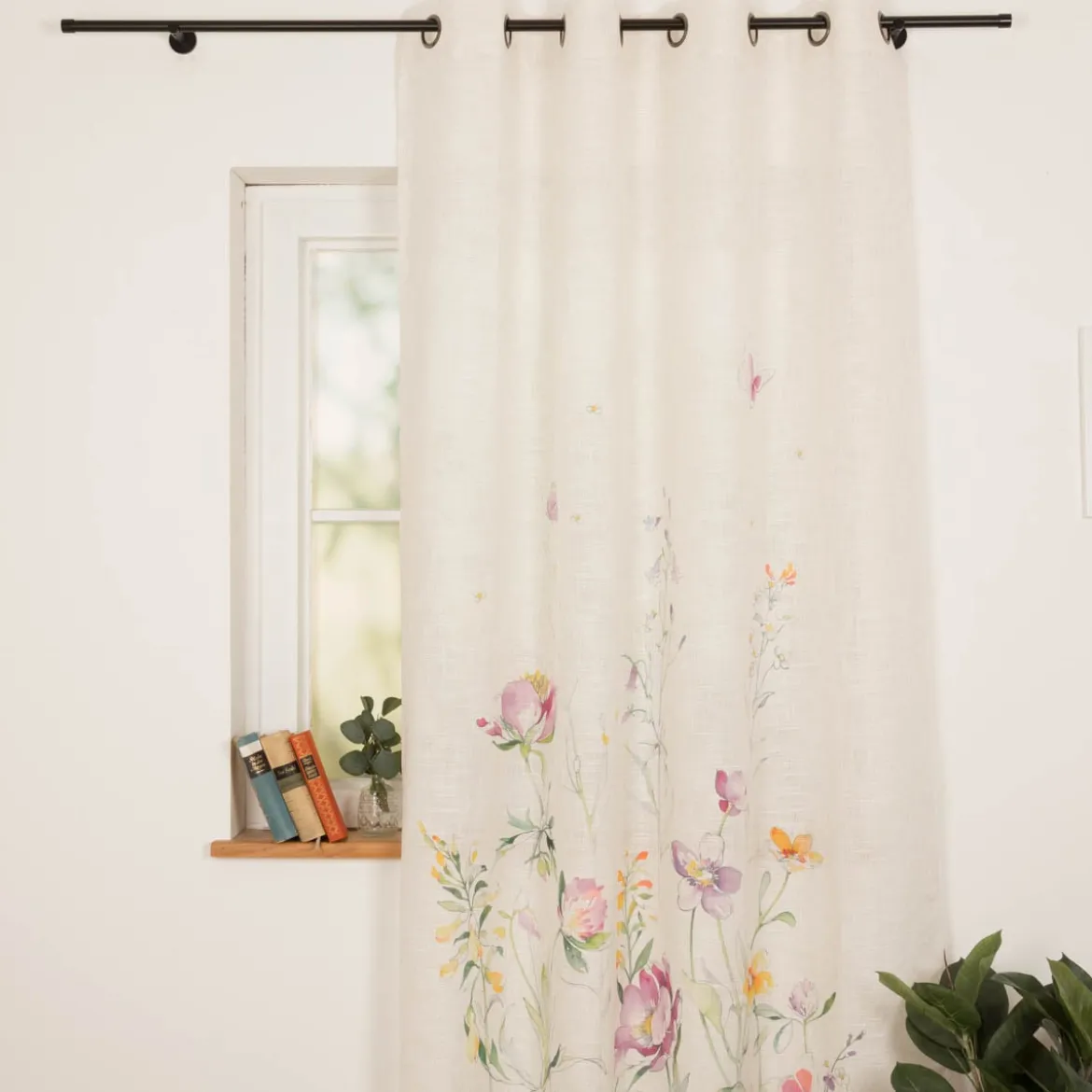 Vorhang Ösenvorhang Leinenlook Blumen Schmetterlinge natur bunt 140x260cm