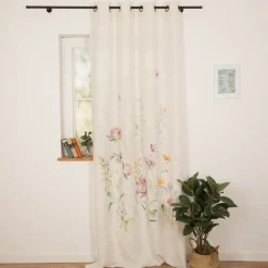Vorhang Ösenvorhang Leinenlook Blumen Schmetterlinge natur bunt 140x260cm