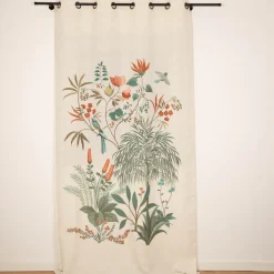 Vorhang Ösenvorhang Leinenstruktur Vögel Blumen Blüten natur bunt 140x260cm
