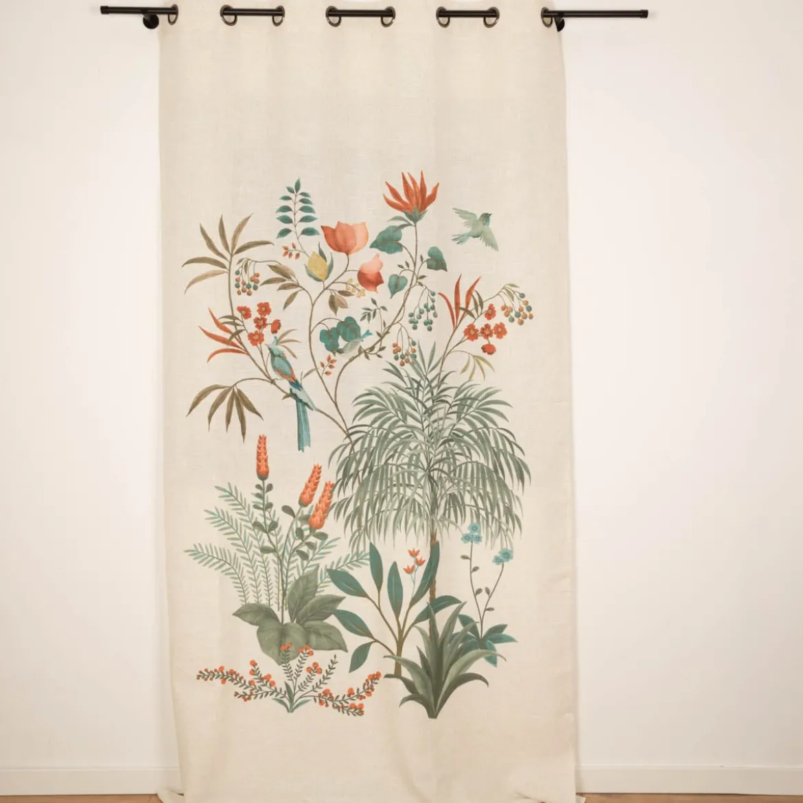 Vorhang Ösenvorhang Leinenstruktur Vögel Blumen Blüten natur bunt 140x260cm