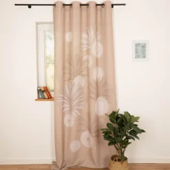 Vorhang Ösenvorhang Leinenstruktur Ornamente Palmenblätter natur weiß 140x260cm