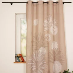 Vorhang Ösenvorhang Leinenstruktur Ornamente Palmenblätter natur weiß 140x260cm