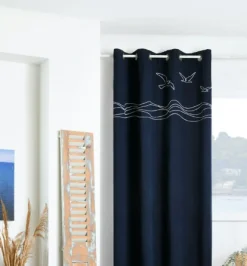 Vorhang Ösenvorhang Maritim Möwen jeansblau meliert weiß 140x260cm